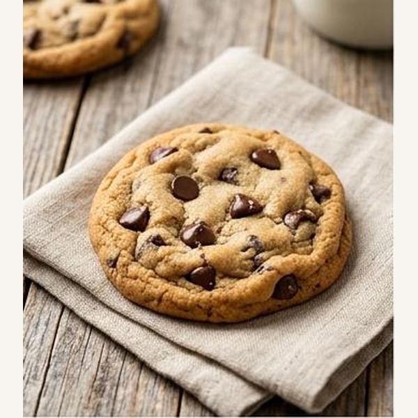 Classic Chocolate Chip Cookie — golden brown with melty semisweet chocolate chips